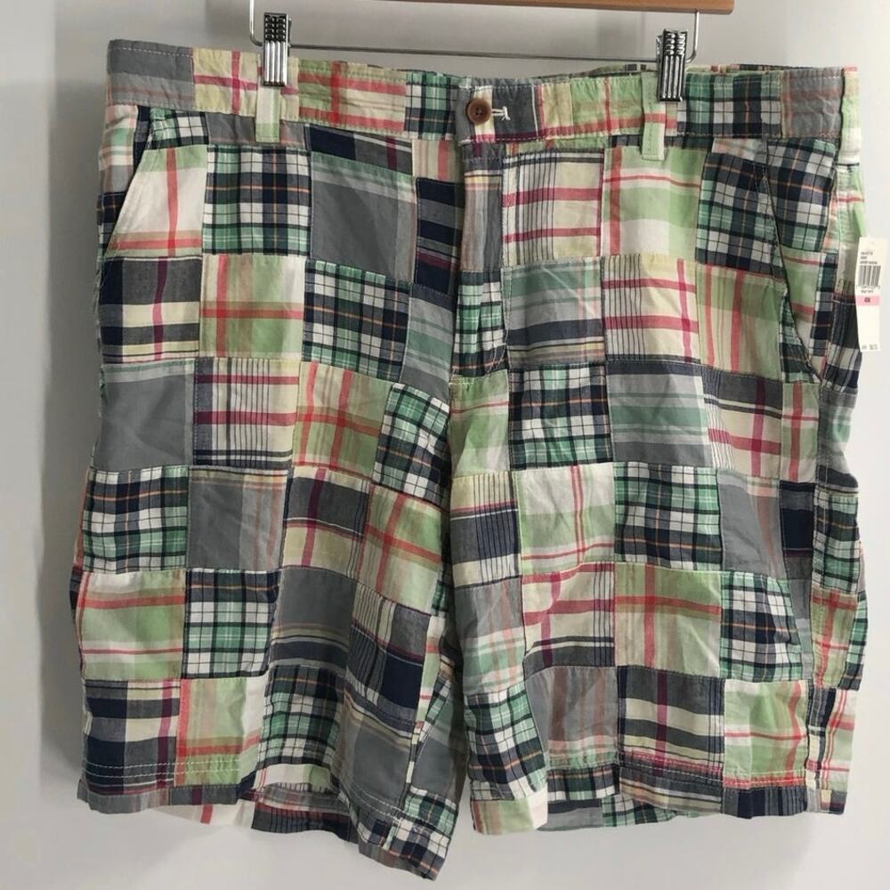 IZOD Saltwater Mariner Madras Shorts Mens 40 Patchwork Plaid Flat Front Cotton